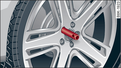 Wheel: Mounting pin in wheel bolt hole nearest to the top